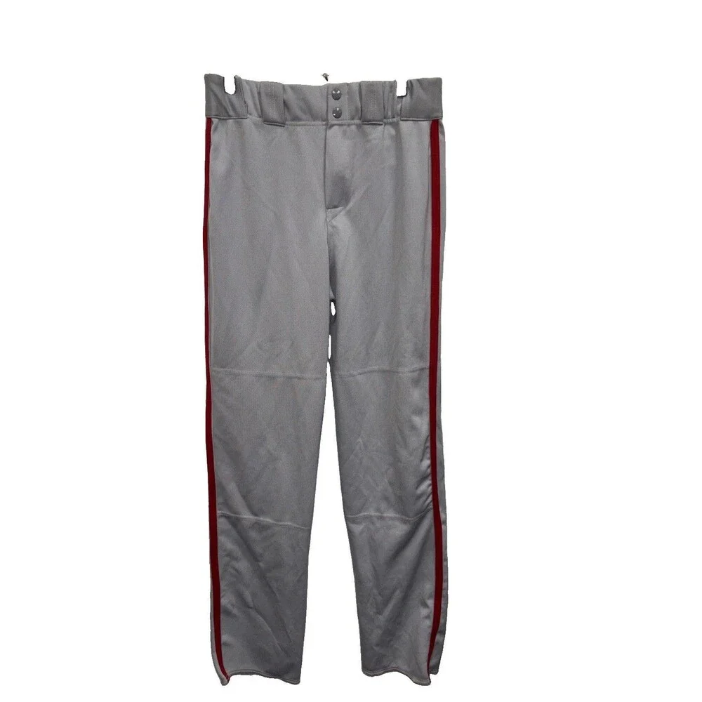 Baseball Pants Gray Red Piping Zip Snap Youth L Stretch Pockets 31X33
